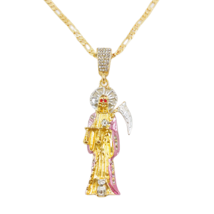 Collar con Amuleto de <span class=keywords><strong>Santa</strong></span> Muerte Chapado en Oro de 18K con Circonitas, Joyería Religiosa Católica, Colgante de Moda para Santería - Product Image 2