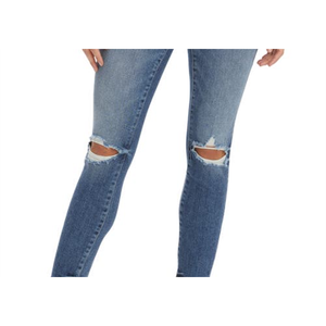 กางเกงยีนส์ทรงสกินนี่สีดำเอวสูงสำหรับผู้หญิง แบรนด์ Good American รุ่น Destroyed Stovepipe ผ้าเดนิมระบายอากาศได้ดี ไซส์ M ทรงบูทคัท ขาเดฟ พร้อมโลโก้ที่เอว - Product Image 6