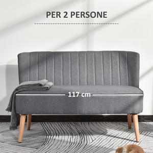 Canapé 2 places en tissu moderne sans accoudoirs HOMCOM, canapé de salon avec pieds en bois, 117x56. 5x77 cm, gris clair - Product Image 6