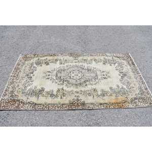 Vintage Turkish Rug, Area 3.8x6.7 ft (115x205 cm) Rug, <b>Brown</b> Persian <b>Wool</b> Rug - Product Image 3