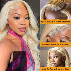 Pelucas de Cabello Humano Rubio 613 con Frente de Encaje para Mujeres Negras, Cabello Brasileño Virgen con Cutícula Alineada, Peluca de Encaje Transparente Sin Procesar - Product Image 3