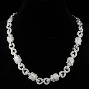 Iced Out Skull Link <b>Necklace</b> Silver Tone Bling <b>Cuban</b> <b>Chain</b> Hip Hop Statement Jewelry For Men Street Style Gift - Product Image 1
