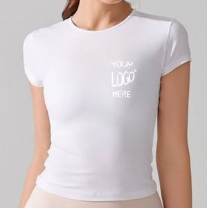 T-shirt d'été pour femmes-T-shirt léger et décontracté en coton Slim Fit Cropped Round Neck Short Sleeve Crop Top for Womens - Product Image 3