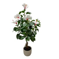 Bunga Hibiscus buatan tahan UV pohon tropis plastik sutra warna kustom ramah lingkungan tersedia luar ruangan dalam ruangan rumah