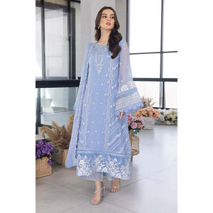 Conjunto de Traje Bordado de Organza de 3 Piezas para Mujer AZURE-4639, Incluye Dupatta Bordado y Pantalones Bordados - Product Image 1
