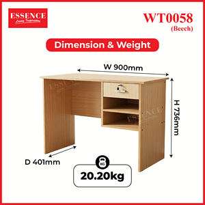 Essence Modern Simple Computer Study Desk <b>with</b> 1 <b>Drawer</b> 2 Shelves Chipboard & MDF Board PU Laminated Grey Made in Malaysia - Product Image 5