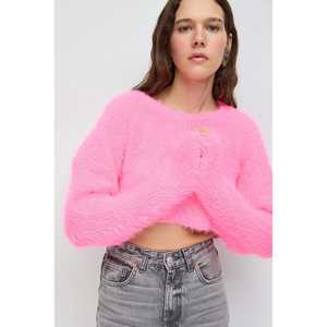 Suéter Corto Informal de Mujer con Peluche, 100% Nailon Transpirable, Cárdigan sin Tejer para Otoño e Invierno con Logotipo Frontal - Product Image 1