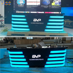 Màu đen <span class=keywords><strong>corian</strong></span> công cộng tiếp tân bàn thay đổi màu sắc Led Logo đài phát thanh phát sóng bàn hiện đại TV tin tức phòng tiếp tân bàn - Product Image 1
