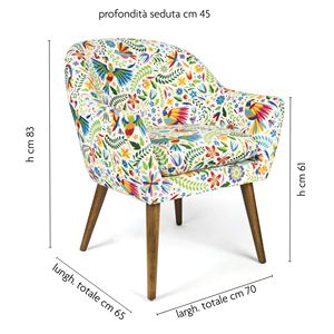 Poltrona di Design Italiano in Poliestere, Compensato e Velluto Multicolore con Motivi Floreali Naturali e Tropicali Messicani di Excelsa - Product Image 2