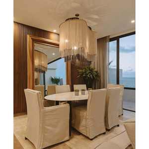 Grand lustre bohème artisanal en macramé avec pampilles, suspension ovale, base E26 pour décoration de salon, alimentation CA - Product Image 1