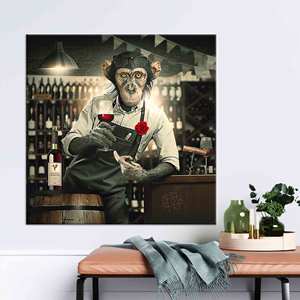 Tableau imprimé sur toile : Banksy Monkey Bartender - Décoration élégante pour bar, toile emballée - Product Image 1