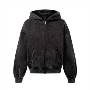 Sudadera con capucha de algodón con cremallera completa de peso pesado EE. UU. Logotipo impreso personalizado bordado a prueba de viento pantalones acampanados de invierno sudaderas ODM suministrado - Product Image 1