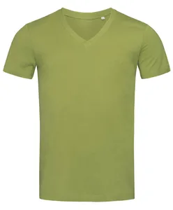 Camiseta de manga curta com logotipo bordado, camiseta slim fit unissex slim fit de algodão e bambu para homens, personalizada para uso feminino, gola V, 2024
