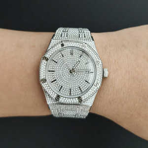 Pour Out Hip Hop affaires montre de luxe en acier inoxydable argent Rock Rap Full Bling Bling Street Watch Quartz étanche glacé brillant - Product Image 2
