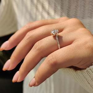 Round Brilliant Cut Lab Grown Diamond Bypass <b>Ring</b> in Pave Setting Women's Engagement <b>Ring</b> with VS Clarity - Product Image 6