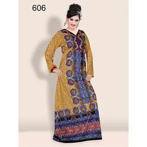Robe longue marocaine en lin et coton, prête-à-porter, style ample à double patchwork, prix d'usine, caftan incontournable, Inde - Product Image 1