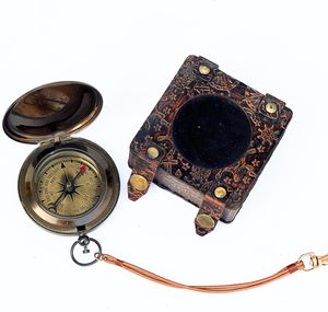 Classic Copper Pocket <b>Compass</b> with <b>Engraved</b> Leather Case | Vintage London Magnetic Navigation <b>Compass</b> Rectangle Design - Product Image 2