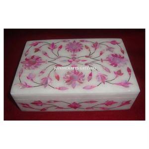 Prix très raisonnable Design unique Boîte d'incrustation de nacre rose naturelle Boîte de rangement de bijoux en marbre blanc de la vente en gros indienne - Product Image 1