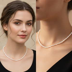 Fresh Water <b>Pearl</b> Smooth Oval Shape <b>Sterling</b> <b>Silver</b> Gold Plated Adjustable Handmade Beads Unisex <b>Necklace</b> IGI Certified AA Grade - Product Image 6
