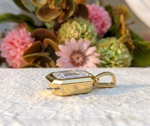 Lurba Jewels 2Ct Emerald Cut Lab Grown CVD Diamond Charm Wedding <b>Pendant</b> <b>Solid</b> 10K Yellow <b>Gold</b> IGI Certified Christian Luxury - Product Image 4