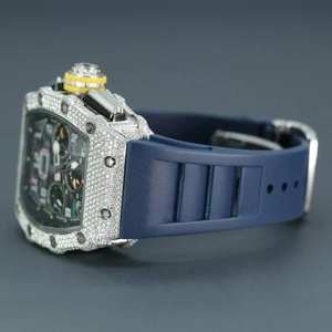 Montre mécanique analogique pour homme en acier inoxydable, bracelet en caoutchouc, diamant moissanite de clarté VVS, style hip-hop ovale pour le sport - Product Image 3