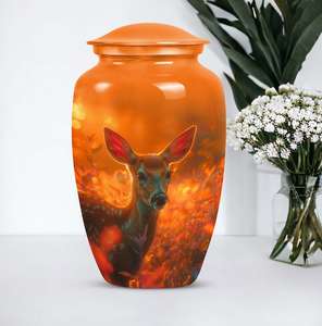 Amber Glow Deer <b>Urn</b> Forest Sunrise Orange Glass Decor <b>Urn</b> for <b>Ashes</b> Cremation <b>Ashes</b> Decorative Modern Funeral <b>Urns</b> - Product Image 2