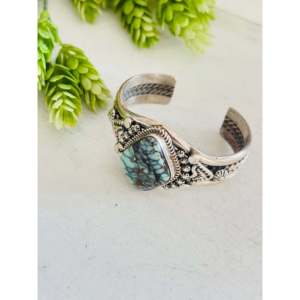 Vintage Navajo Fashion <b>Cuff</b> <b>Bracelet</b> New Lander Variscite & Sterling <b>Silver</b> Handmade & Unique - Product Image 3