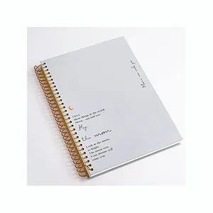Produsen perencana kustom perencana mengikat bisnis jurnal harian A5 sampul keras kain Denim biru buku catatan berikat Spiral mengikat