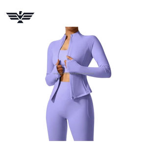 Women's Solid Breathable Seamless <b>Zip</b>-<b>Up</b> 3 Piece Activewear Set with Front Logo Stretch Fitness Jacket & High-Waist Leggings - Product Image 4