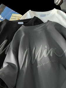 T-shirt imprimé bouffant Streetwear pour hommes personnalisé OEM d'usine T-shirt surdimensionné en coton Chemise à logo en relief 3D - Product Image 4