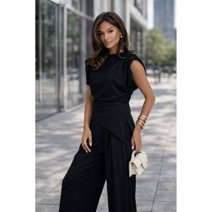 Conjunto de Dos Piezas Mybeefashion para Mujer, Color Negro, con Detalle Cruzado, Mezcla de Viscosa, Poliéster y Elastano, con Pantalones Largos y Top, para Uso Casual - Product Image 2