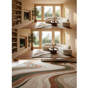 Alfombra Moderna de Lana con Diseño de Ondas Tejida a Mano, Alfombra Contemporánea para Sala de Estar con Respaldo de Látex, Regalo de Año Nuevo, Venta al por Mayor - Product Image 6