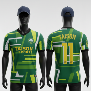 เสื้อฟุตบอลชาย GSM ระบายอากาศได้ดี ผลิตจากโพลีเอสเตอร์อินเตอร์ล็อค สีกรมท่า เหลือง ขาว ดีไซน์ลายเรขาคณิต พร้อมสกรีนโลโก้ตามสั่ง - Product Image 3