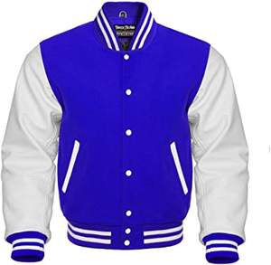Chaqueta Universitaria de Béisbol Safari para Hombre, Talla XXL, Color Sólido Personalizado, Azul y Blanco, Estilo Varsity, Cuerpo de Lana, Resistente al Viento, Venta al Por Mayor OEM - Product Image 2