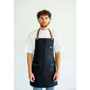 Delantal de Barista de Mezclilla Negra de Alta Calidad con Tirantes Cruzados en la Espalda, Reutilizable, con Logotipo Bordado, para Restaurantes, Jardinería y Limpieza - Product Image 2