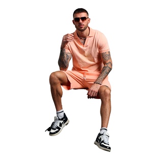 Conjuntos de polo de algodón de alta calidad para hombre, ropa de calle, camiseta y pantalones cortos, informal de verano personalizado, 2 piezas, ajuste Regular para él - Product Image 3