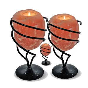 Bougeoir en forme de cône de sel de l'Himalaya avec supports en fer idéal pour la décoration de la chambre-Sian Enterprises - Product Image 1