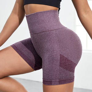 Pantalones cortos deportivos de tres puntos sin costuras a la cadera de cintura alta, mallas elásticas para correr para mujer, pantalones de Fitness para Yoga Peach - Product Image 3