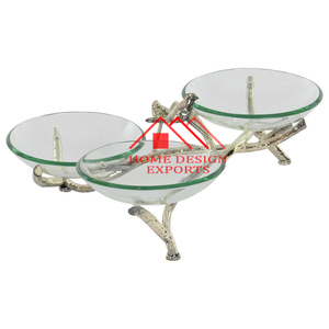 Bol en verre à 3 sections pour centres de table Meilleures ventes Supports de branches d'arbre en aluminium Bol à fruits secs en verre Meilleur vendeur - Product Image 1