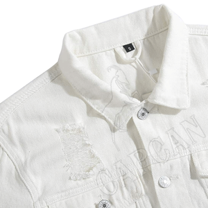 Best Selling Men's High Street Style Denim <b>Jackets</b> Custom Pattern Plain <b>White</b> with Long Sleeves - Product Image 3