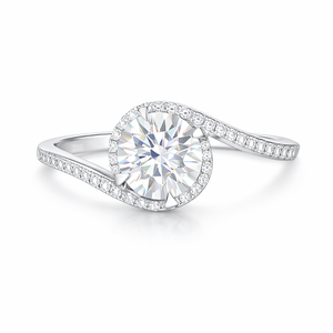 Bague de fiançailles en or massif 14 carats, style éternité, sertie d'un halo de diamants de laboratoire certifiés IGI, plaquée or, 1 carat, taille ronde - Product Image 3