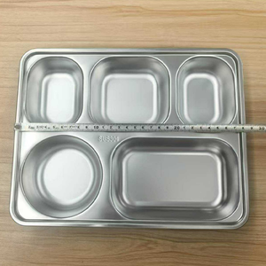 ถาดอาหารสแตนเลสพร้อมช่องแบ่ง5ช่องและฝาปลอดภัยสำหรับโรงเรียนโรงอาหารบริการอาหารแบบใช้ซ้ำได้ - Product Image 4