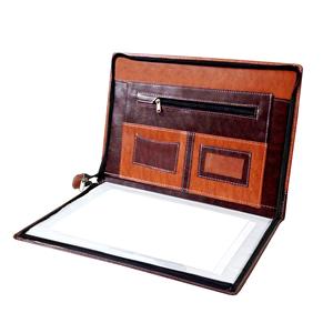 Cá nhân nâu da danh mục đầu tư chất kết dính 3 vòng padfolio điều hành Folio zippered khắc thư mục Organizer Quà Tặng tùy chỉnh người đàn ông - Product Image 3