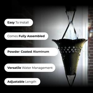 Cadena de lluvia con diseño de flores negras con conos de metal perforados para un flujo de agua eficiente y una decoración de jardín elegante - Product Image 5