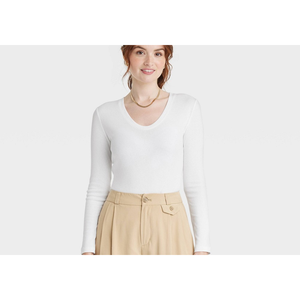 Maglietta a maniche lunghe con scollo a V da donna New Day, taglia M, bianca, in tessuto lavorato a maglia - Product Image 2