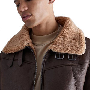 Vestes en cuir à col Sherpa zippé d'hiver de haute qualité OEM/Vente en gros d'usine de nouvelle arrivée Vestes Sherpa personnalisées pour hommes - Product Image 6