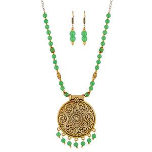 Urthn Green Fine Jewelry Set Antique Gold Plated <b>Beads</b> Necklace 1111322 - Product Image 1