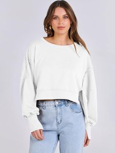 Sweat-shirt en molleton imprimé pour femme, col demi-zip, manches longues, coupe courte, cordon de serrage réglable, logo sur le devant, 100% coton - Product Image 4