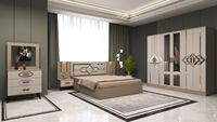 Ensemble de chambre à coucher moderne en aggloméré avec rangement complet, options de taille Queen/King, housse amovible personnalisable, armoire et étagère à chaussures