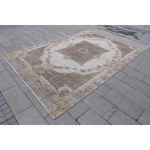 พรมตุรกี ขนาด 7.6x8.5 ฟุต พรมวินเทจ สีน้ำตาลเหลืองลายตารางหมากรุก ทำจากขนสัตว์ - Product Image 3